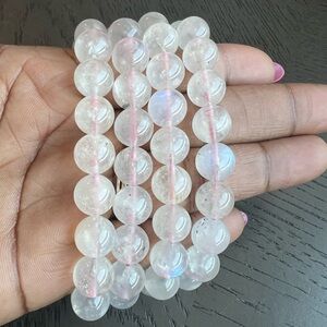 (ONE) Pink moonstone bracelet 10mm SIZE 6.75’